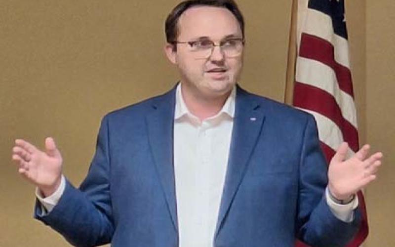 COURTESY PHOTO Brandon Waltens, senior editor of Texas Scorecard, speaks about the 89th Texas Legislature and where it stands in addressing priority issues this session.