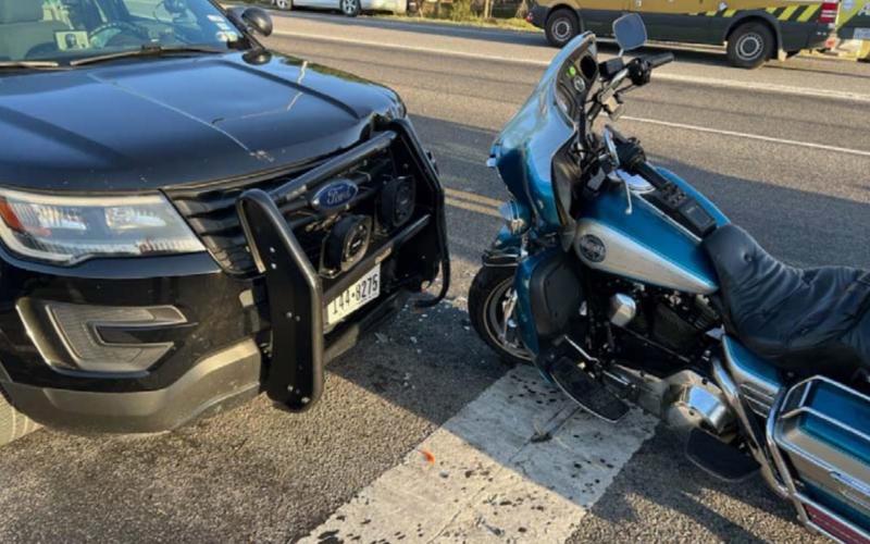 An officer-involved crash resulted in damage to the front end of the police vehicle. MONIQUE BRAND | DISPATCH RECORD