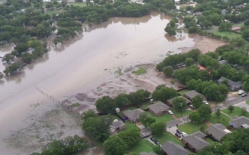 July flooding in the Gibson Branch of the Lampasas River is shown in a drone photo taken by Lampasas resident Michael Havens. Often one of Lampasas’ driest months, July this year brought back-to-back weekends of torrential rain, prompting water rescues. FILE PHOTO