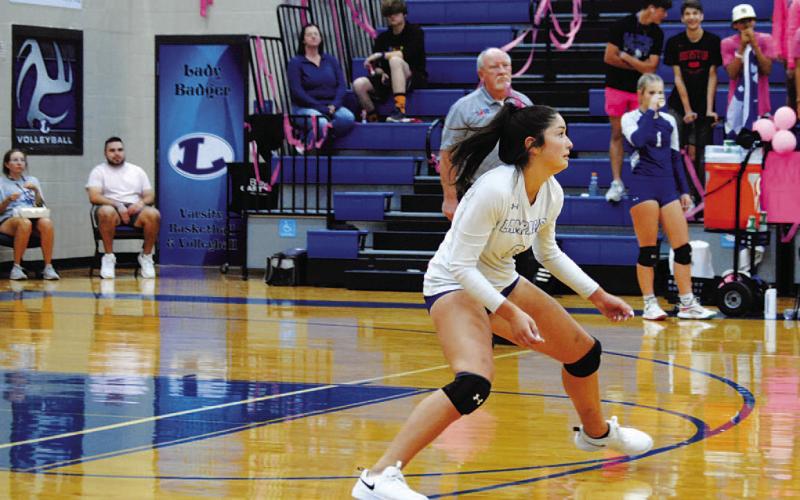 Lilee Hamill was the Lady Badgers’ lead middle blocker last Friday night. HUNTER KING | DISPATCH RECORD