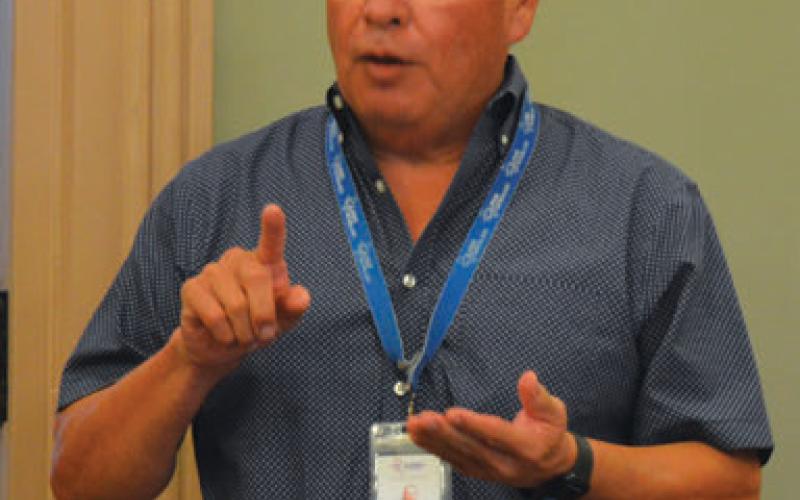 Central Texas Rural Transit District General Manager J.R. Salazar speaks to the Commissioners Court Monday to explain the services offered by the CARR bus system. erick mitchell | dispatch record