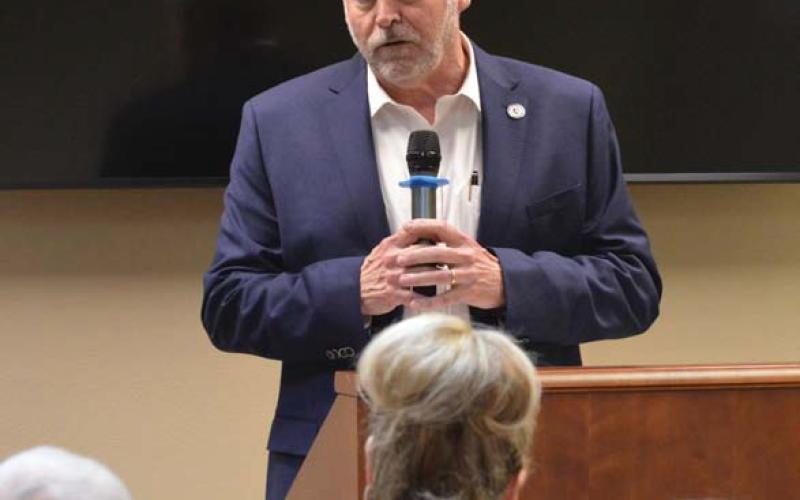 Rep. David Spiller (R-Jacksboro) speaks to Lampasas County residents last year. Spiller said he plans to return to Lampasas soon to give constituents a firsthand report on the 89th Texas Legislature’s recent session. file photo