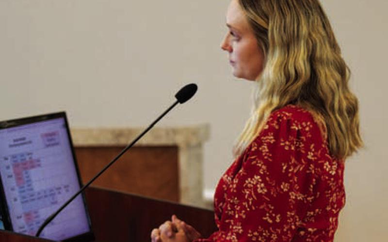 City Secretary Kayleigh Stanley makes a presentation at a recent City Council meeting. She gave the Dispatch Record a status report this week on the Hostess House project. HUNTER KING | DISPATCH RECORD