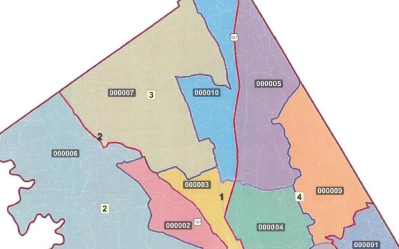 PROVIDED BY THE LAMPASAS COUNTY COMMISSIONERS COURT:  The map shows is the proposed voting precincts adopted by the Lampasas County Commissione Court. Currently, the county has nine voting precincts. The proposal will add an additional votin precinct in the county. According to the Secretary of State’s office, municipalities have from Jan. -12 to distribute voter registration cards. The county elections office doesn’t yet have an update database that reflects the new precinct boundaries..