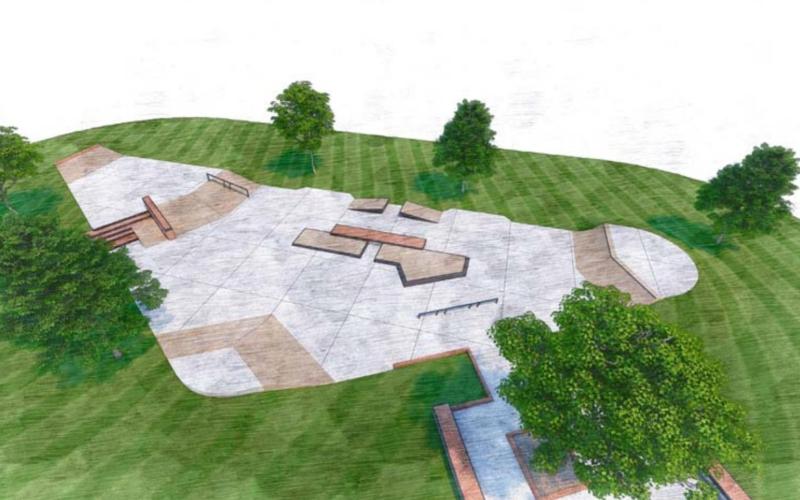 The Campbell Skate Park is planned to encompass about 5,000 square feet south of the existing parking lot off East North Avenue. NEW LINE SKATE PARKS