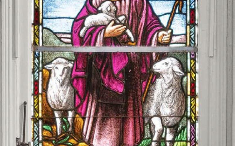 This stained-glass depiction of Jesus as the Good Shepherd is one of the windows project manager Olivier Fournier and his crew restored at St. Mary’s Episcopal Church. More photos are inside on page 3. COURTESY PHOTO