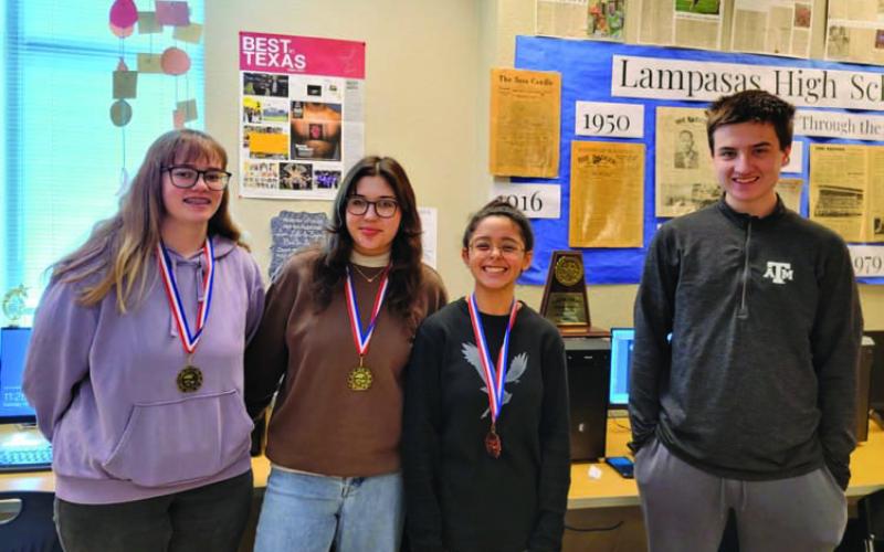 LHS journalism competitors, from left, Veronica Butler, Jade Arzola, Juliet Cardona and Joe Neuenschwander earned awards in news, feature, editorial and headline writing, as well as in copy editing. COURTESY PHOTO