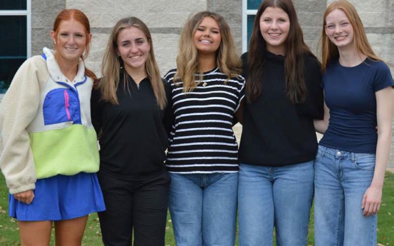 ERICK MITCHELL | DISPATCH RECORD Lampasas High School will be represented by these students at Girls State. From left are Jennifer Posten, Payton Crawford, Emma Norton, Chloe Branum and Kenzie Stone.