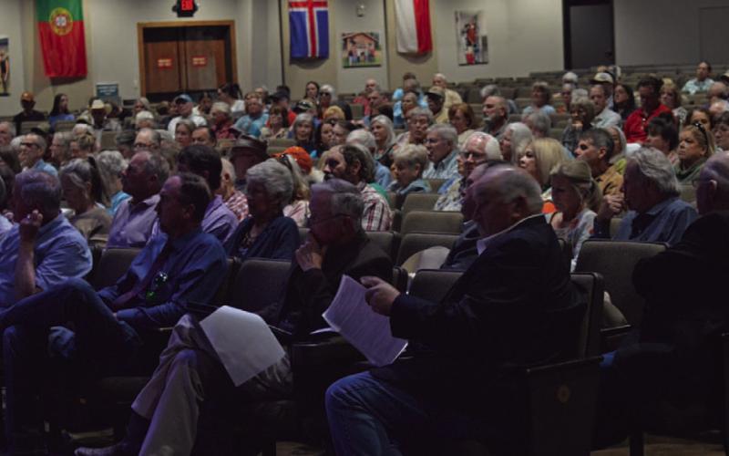 Interest in the Texas Materials’ proposal to build a rail line from Burnet County to eastern Lampasas County is high, as evidenced by the turnout at an information session Tuesday night hosted by Burnet County Commissioner Damon Beierle. ERICK MITCHELL | DISPATCH RECORD