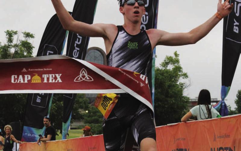 COURTESY PHOTO The Lampasas senior crosses the finish line at a race in Austin.