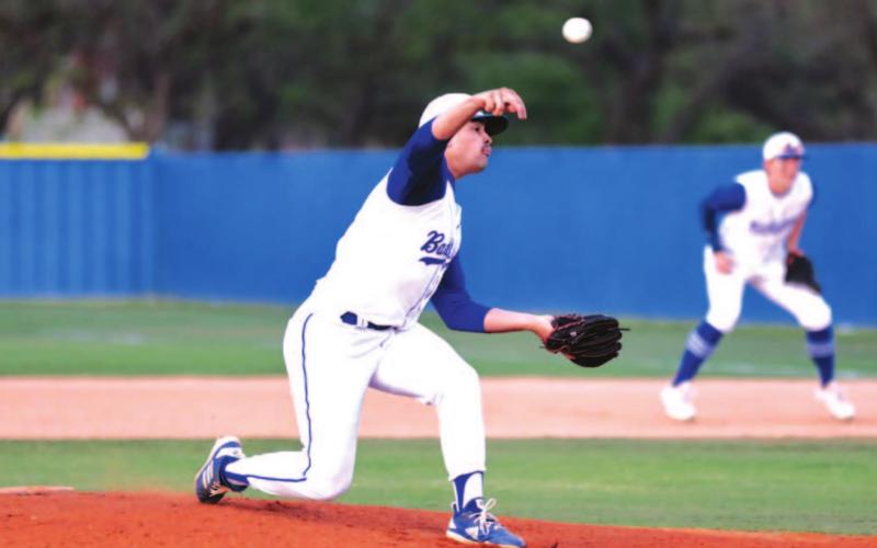 Tak Stinnett lets go of a pitch early in his seven innings of work during the Glen Rose win last Friday.  Chris Miles | COURTESY PHOTO