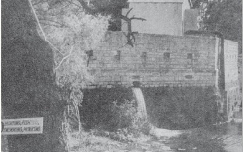 A clipping from the San Antonio Express Magazine, Sept. 30, 1951, shows the Hancock Springs Bathhouse with a pump shack over the spring. COURTESY PHOTO FROM JEFF JACKSON COLLECTION