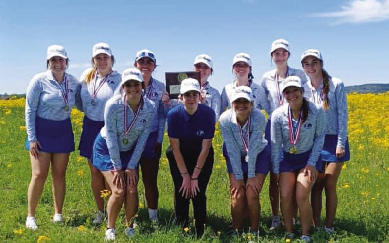 The two Lampasas girls’ golf teams pose with their accolades from the district tournament this week. COURTESY PHOTO | LAMPASAS ATHLETICS