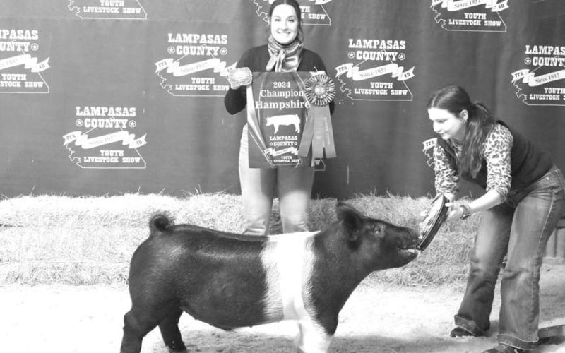 MASON HINES | DISPATCH RECORD Avery Hopson’s Hampshire entry was the grand champion market hog at this year’s county youth livestock show.
