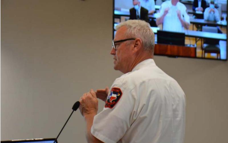 Fire Chief Jeff Smith gives the Lampasas City Council an update Monday about COVID-19 cases in the county and state. MONIQUE BRAND | DISPATCH RECORD