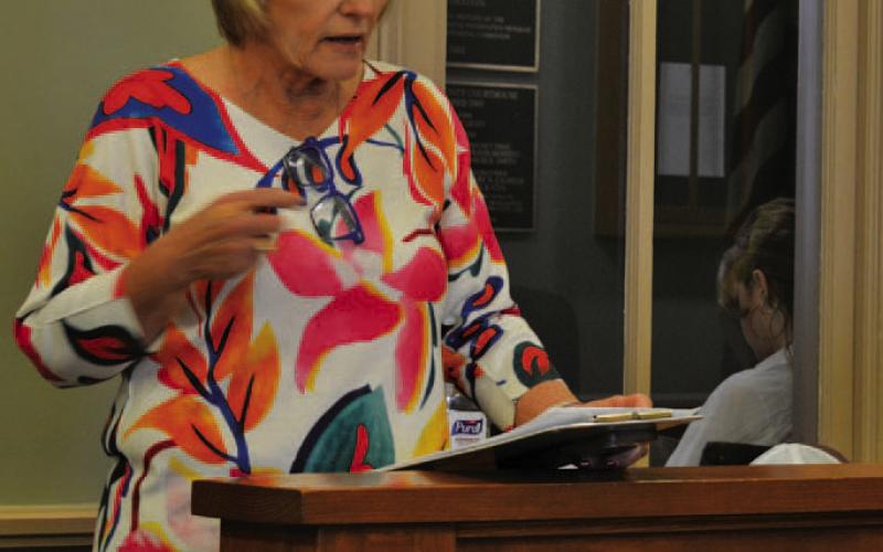 District Clerk Edith Harrison outlines the need for an additional staff member in her office to handle the workload. ERICK MITCHELL | DISPATCH RECORD