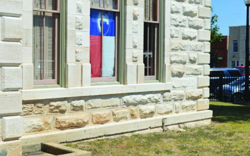 This view shows the southwest corner of the Lampasas County courthouse. Repairs to mortar joints between stones have been identified as a much-needed renovation. Water that flows between mortar joints can compromise the structure of the building over time. ERICK MITCHELL | DISPATCH RECORD