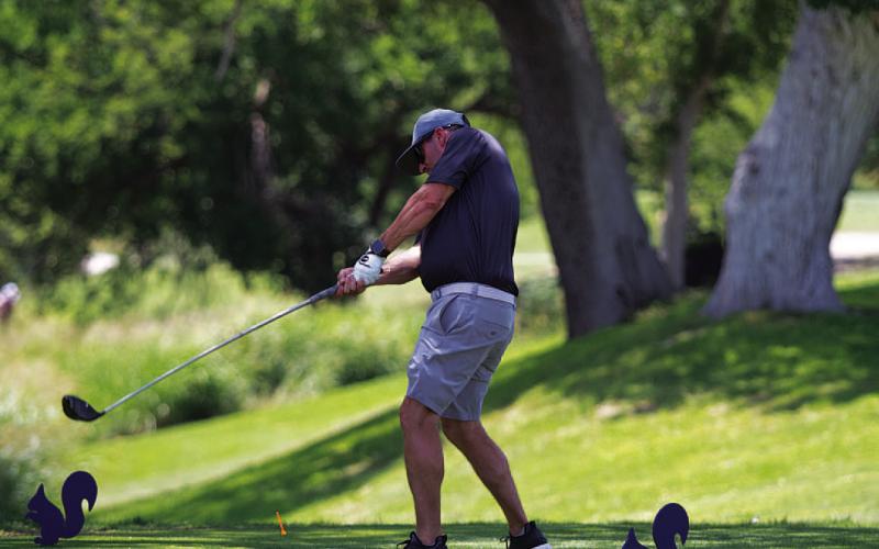 HUNTER KING | DISPATCH RECORD Jason Pfaltzgraff hits a tee shot on the first hole of last year’s Memorial Tournament.
