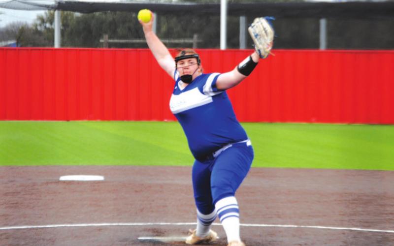 Harley Wakeman winds up to throw a pitch in a game against Salado last Thursday. HUNTER KING | DISPATCH RECORD