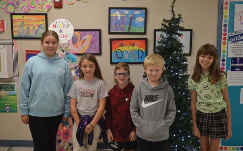 Hanna Springs Elementary School students, left to right: Mia Champeau, Stella Alex, Mason Cahill, Cullen Brown and Teagan Voss. erick mitchell | dispatch record