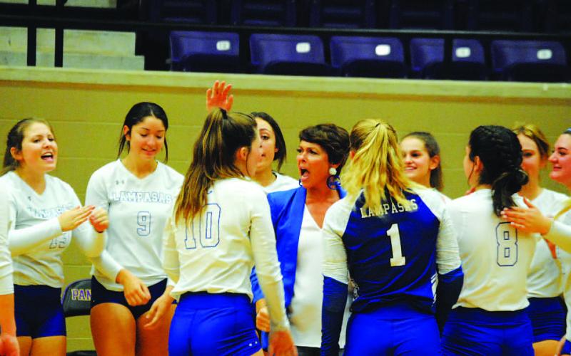 The Lady Badgers and Wiley celebrate after a Salado timeout. HUNTER KING | DISPATCH RECORD