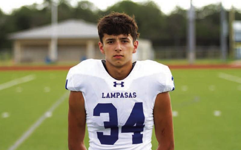 Name: Ethan De Los Santos Class: Senior Sport: Football and Track Favorite Teacher or Coach: Coach Brister Favorite Place in Lampasas: Sonic One Person You Look Up To: My dad Main Goal This Season: Play football with my friends