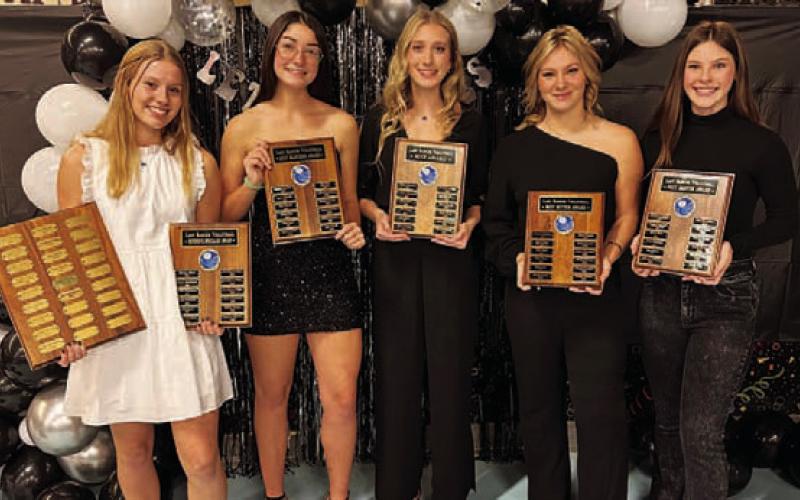 Bre Quarles, left, Lilee Hamill, Breana Pelbath, Maggie Fletcher and Emily Cain pose with their awards.. COURTESY PHOTO