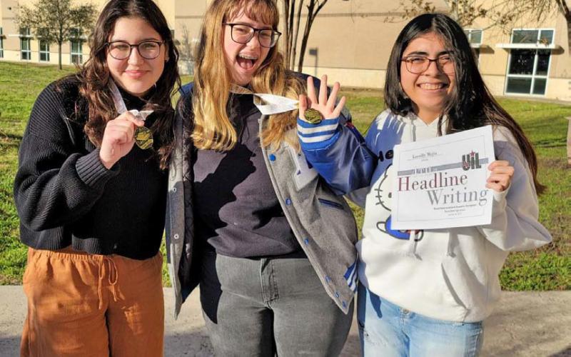 Lampasas students, from left, Jade Arzola, Veronica Butler and Loreily Mejia placed in various journalism contests at the Round Rock meet. courtesy photo