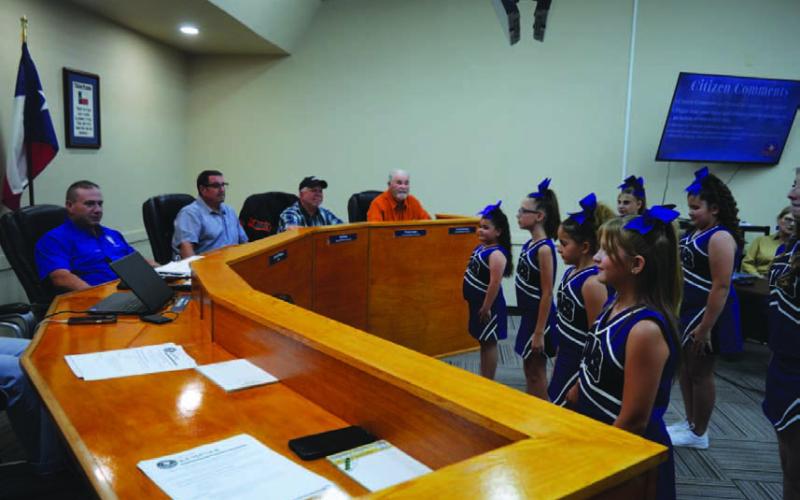 Before discussing the budget, Kempner City Council members were treated to a performance from the CTX Stars, a local cheer and dance group based in Kempner. City Manager Rebecca Ramos said the cheer team will have a role in providing entertainment at upcoming city events. ERICK MITCHELL | DISPATCH RECORD