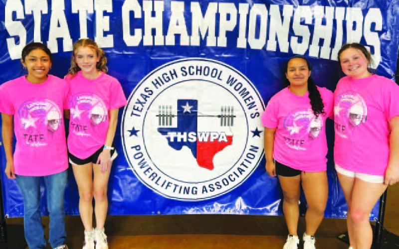 COURTESY PHOTO | TJ CLEAVINGER From left, Alison Gonzalez, Hailey Palmer, Arianna Bermudez and Addison Berry pose at the powerlifting state championship.