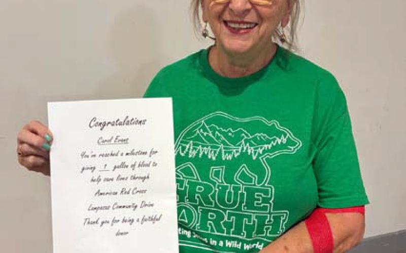 Carol Evans has donated one gallon of blood. court esy photo