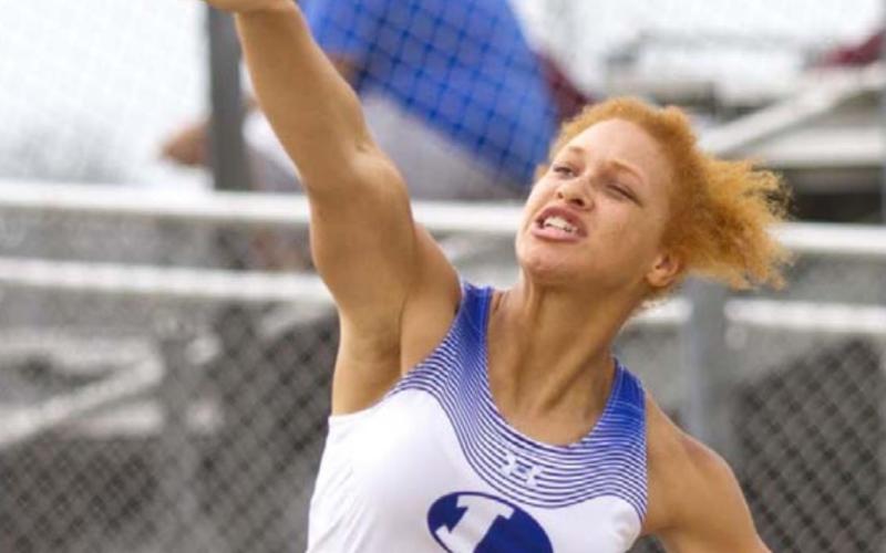 Juliana Dwamena won both varsity girls’ throwing events. JEFF LOWE | DISPATCH RECORD