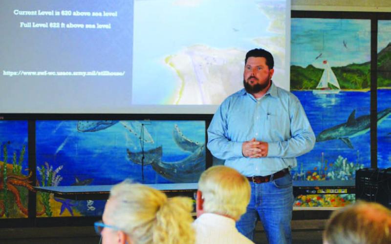 Stephen Sewell, water/wastewater operations supervisor for Lampasas Public Utilities, offered a presentation Thursday on the city’s water sources, testing requirements and search for supplemental resources to meet future needs. ERICK MITCHELL | DISPATCH RECORD