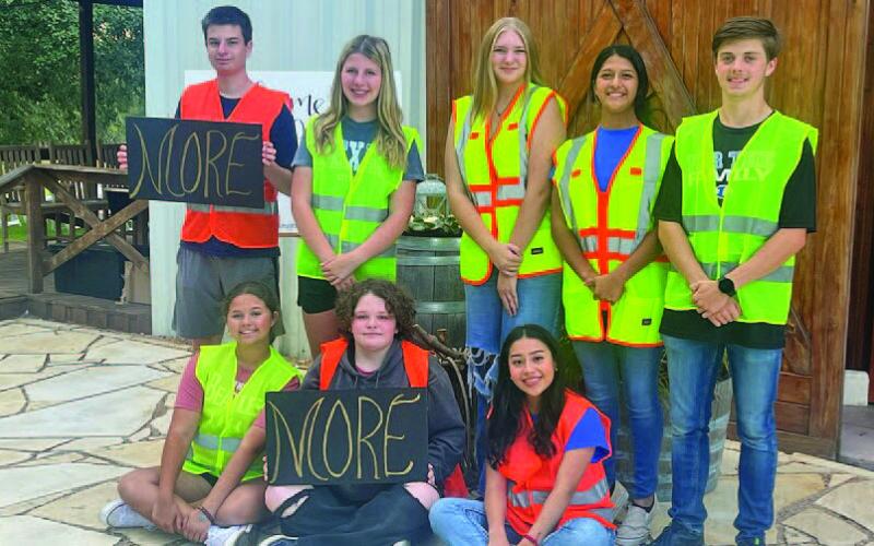Lampasas High School Key Club members were on hand Oct. 9 at The Adelphia to offer assistance with parking for those who attended the MORE women’s event. Pictured are, front row from left, Emma Norton, Hailey Adams and Yoseline Montiel; and back row, Kaden Neuenschwander, Chloe Branum, Kaylee Pentz, Emily Gonzalez and Seth Kachel. COURTESY PHOTO