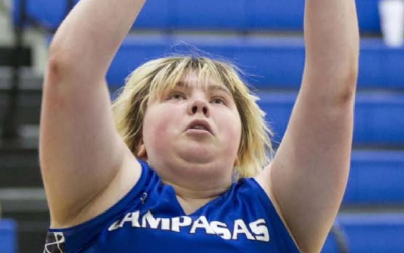 Morgan Lovejoy goes up to finish off the backboard during the Lady Badgers’ scrimmage against Copperas Cove on Tuesday. HUNTER KING | DISPATCH RECORD