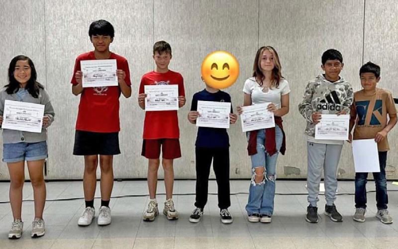 Hanna Springs Elementary celebrates its fifth-grade perfect attendance award winners. Students without a photo release have been redacted from the photo. COURTESY PHOTO
