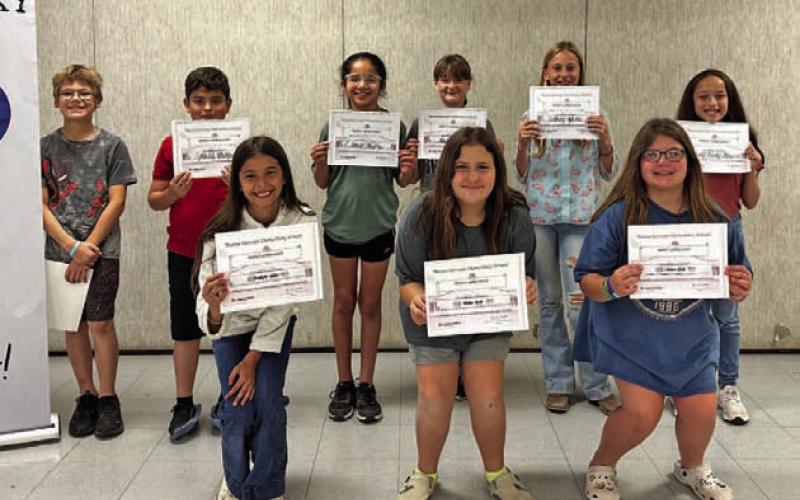 Hanna Springs Elementary celebrates its fourth-grade perfect attendance award winners. COURTESY PHOTO