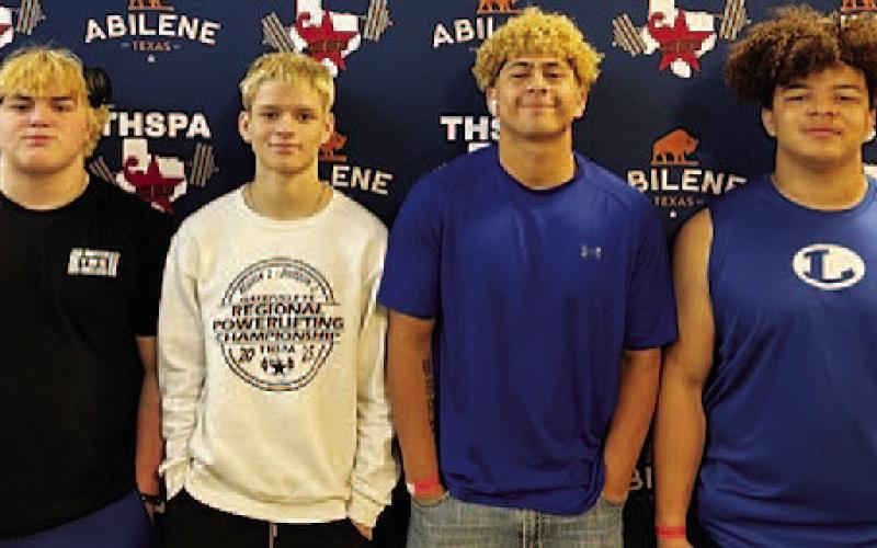 From left, Brayden Roberts, Kristopher Ramirez, Elias Ayala and Kingston Middleton competed at the state powerlifting meet in Abilene last weekend. COURTESY PHOTO | DAVID BRISTER