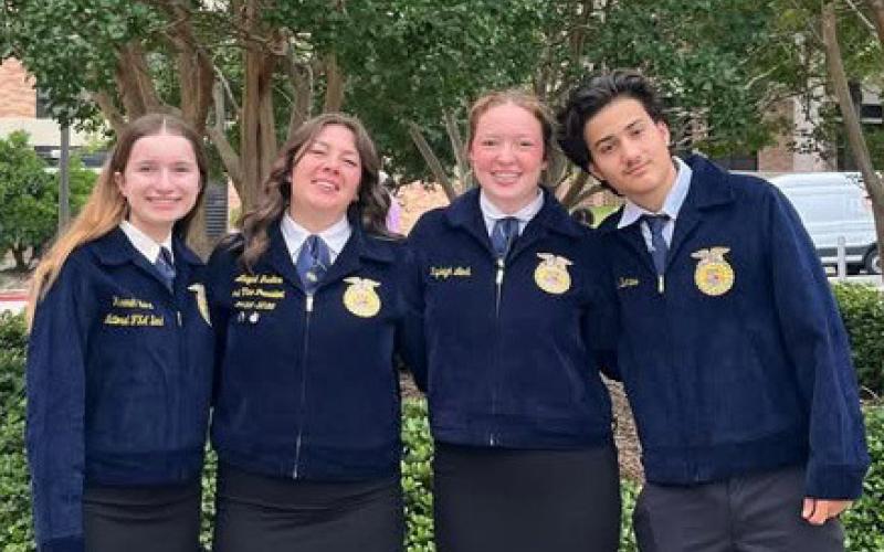 Members of the FFA Farm and Agribusiness Management Team competed at the State FFA Contest in Huntsville. Lampasas chapter members who qualified are, from left, Hannah Blaha, Abigail Justice, Kayleigh Lenk and Collin Petersen. courtesy photo