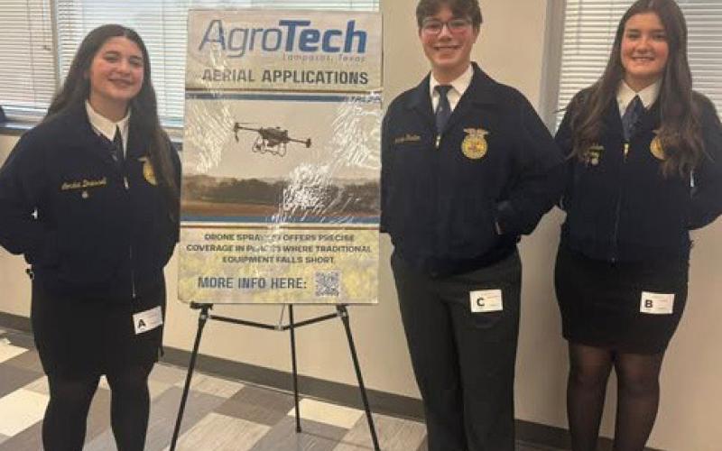 Marketing Team members, left to right, Lorelai Dressell, Landon Tristan and Leah Walker participated at the State FFA Contest recently to close out their competition season. courtesy photo