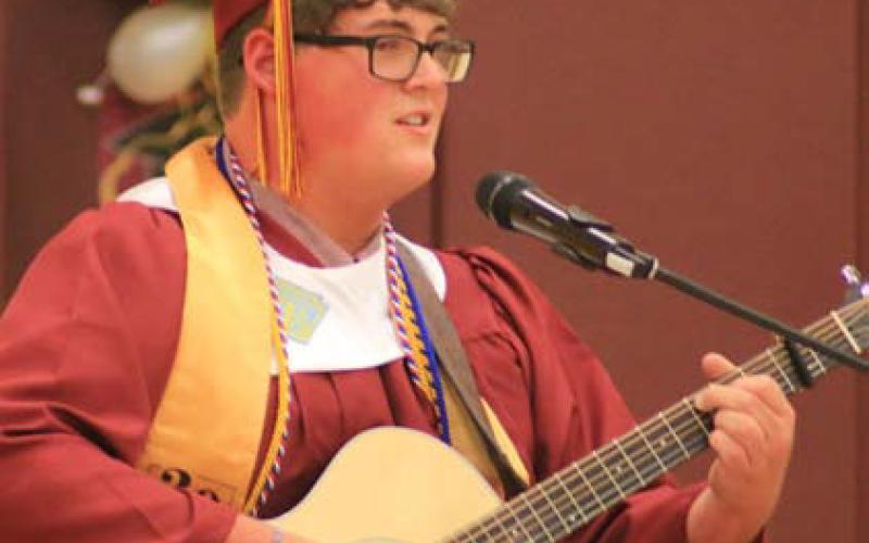 mason Hines | dispatch record Following his valedictory address, Copeland Brister performed the song “Godspeed, Sweet Dreams” in a dedication to his classmates and family.