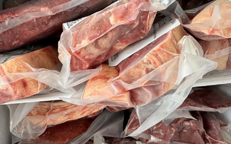 This load of meat is part of a delivery received in Lampasas last week for use in preparing school lunches. Nutrition Services Director Calvin Pittman said Lampasas ISD students consume several thousand pounds of ground beef each school year. joycesarah mccabe | dispatch record