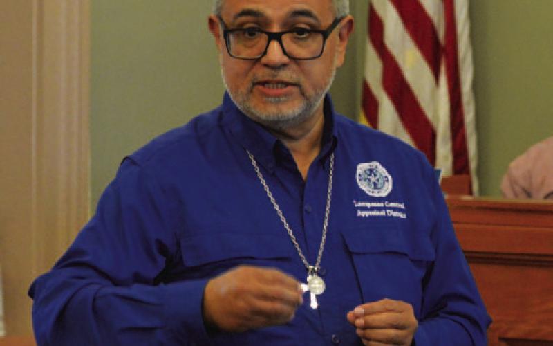 Chief Appraiser Juan Saucedo of the Lampasas Central Appraisal Distict gave detailed information on agricultural property valuation when he spoke last week to the Lampasas County Commissioenrs Court. ERICK MITCHELL | DISPATCH RECORD