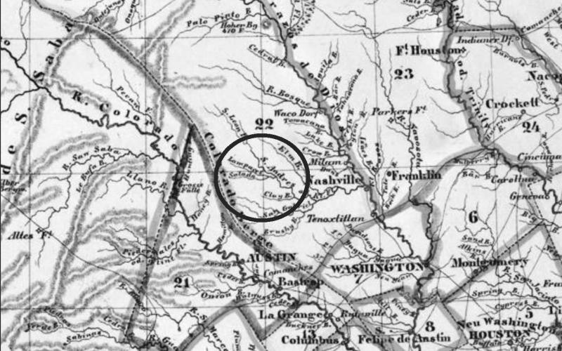 University of North texas - The Portal to Texas History Circled here is the “Lampaces Creek” in the Milam Disrict of Texas, from a section of the Carl Flemming Republic of Texas map, dated 1839.