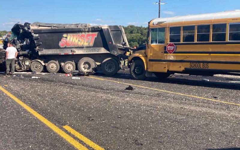 MONIQUE BRAND | DISPATCH RECORD Several students reported injuries after a dump truck and a Lampasas ISD school bus collided Thursday afternoon in Kempner.