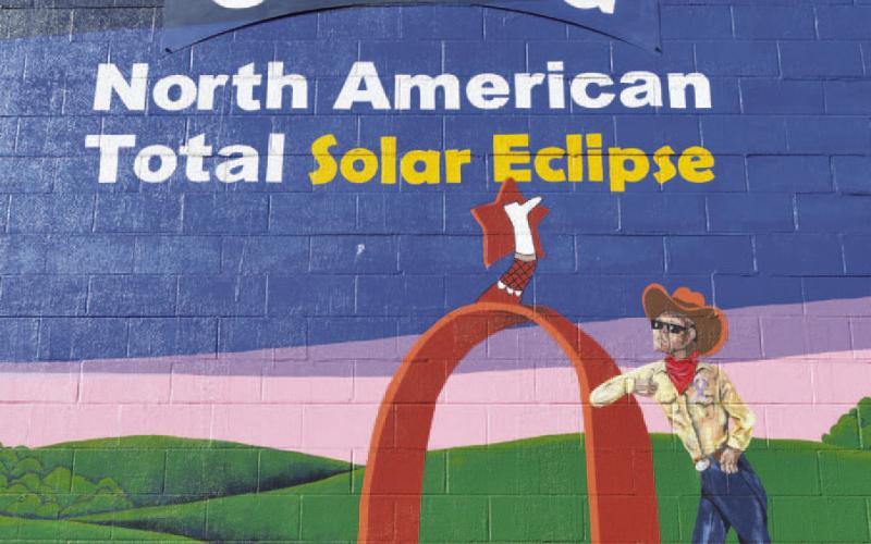 The Vision Lampasas mural at the corner of Key Avenue and East Fourth Street serves as a reminder that the city will be at the forefront of solar eclipse activity on April 8. ERICK MITCHELL | DISPATCH RECORD