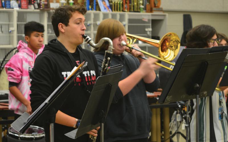 Senior Luke Coonrod participates in the first indoor marching band practice last Wednesday. erick mitchell | dispatch record