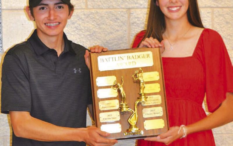COURTESY PHOTO | KENNETH PEISER Clayton Shaw, left, and Chesley Breuer pose with their Battlin’ Badger award.