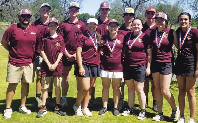 COURTESY PHOTO | KOLBY HESBROOK The Lometa golf teams pose for a photo after the district tournament in San Saba last week.