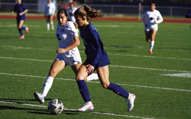 HUNTER KING | DISPATCH RECORD Ever Richardson scored four goals in her varsity debut against Poteet.